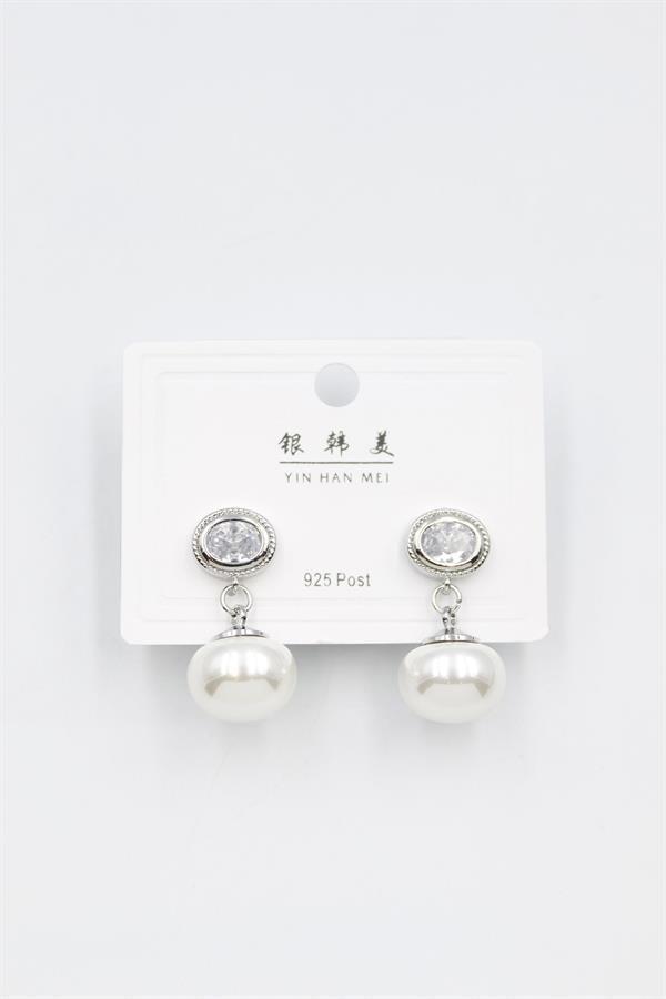 İncili Taşlı Küpe - Gümüş - Image 1