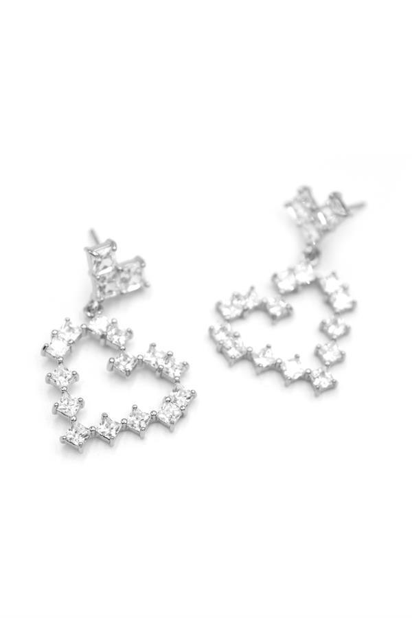 Taşlı Kalp Küpe - Gümüş - Image 1