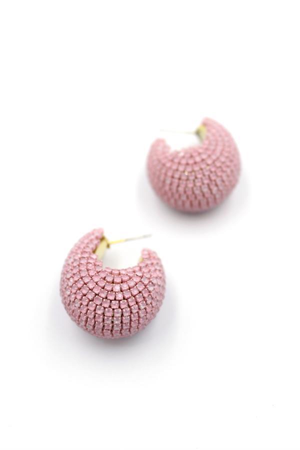 Taşlı Halka Küpe - Pembe - Image 1