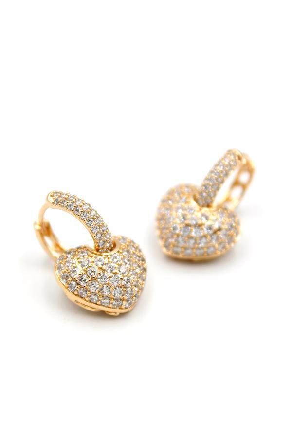 Taşlı Kalp Küpe - Altın - Image 1