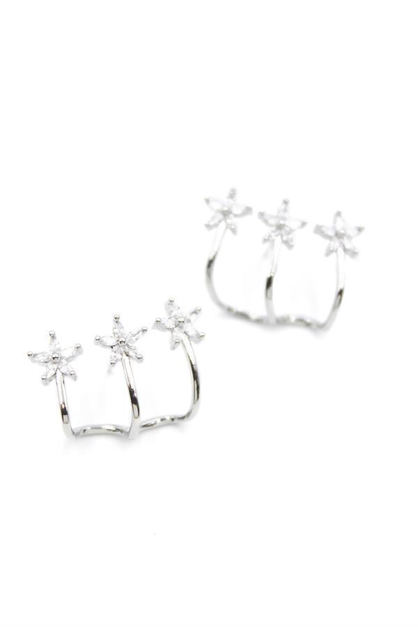 Üçlü Çiçek Küpe - Gümüş - Image 1