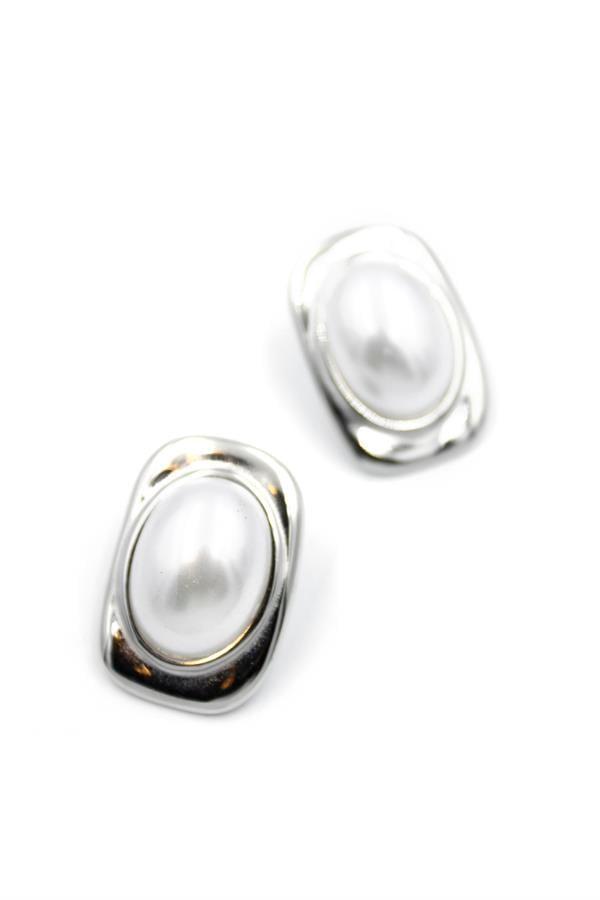 İnci Oval Küpe - Gümüş - Image 1