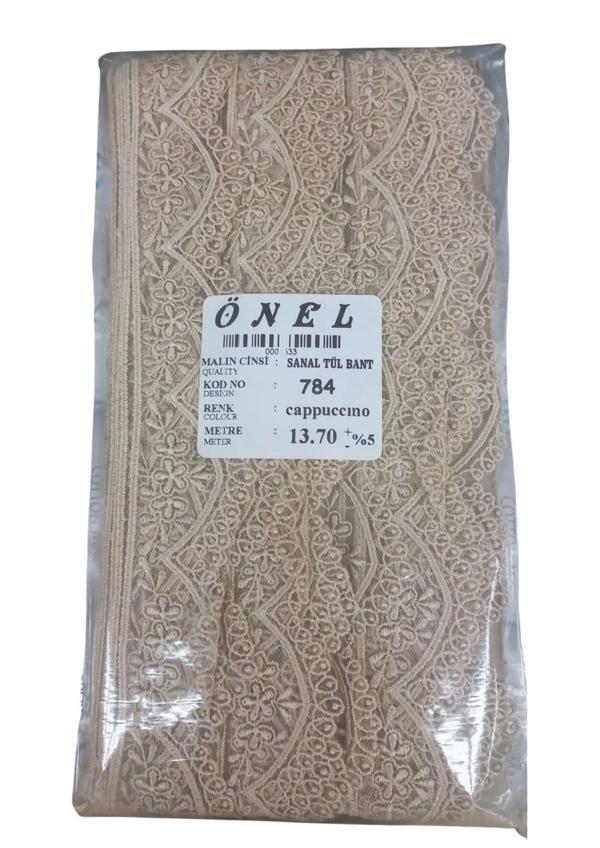 Dantel Polyester Sanal Tül Bant Cappucino 13,70 Metre En 6 cm ON-784-C - Image 1