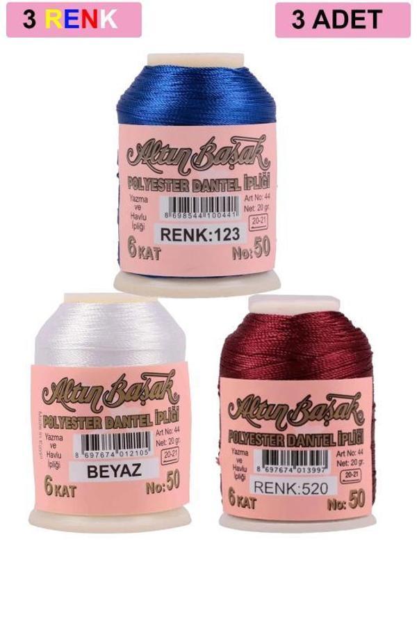 3 Adet Altınbaşak Oya ve Dantel İpi 20 gr - Royaleks - No: BEYAZ - 520 - 123 - Image 1