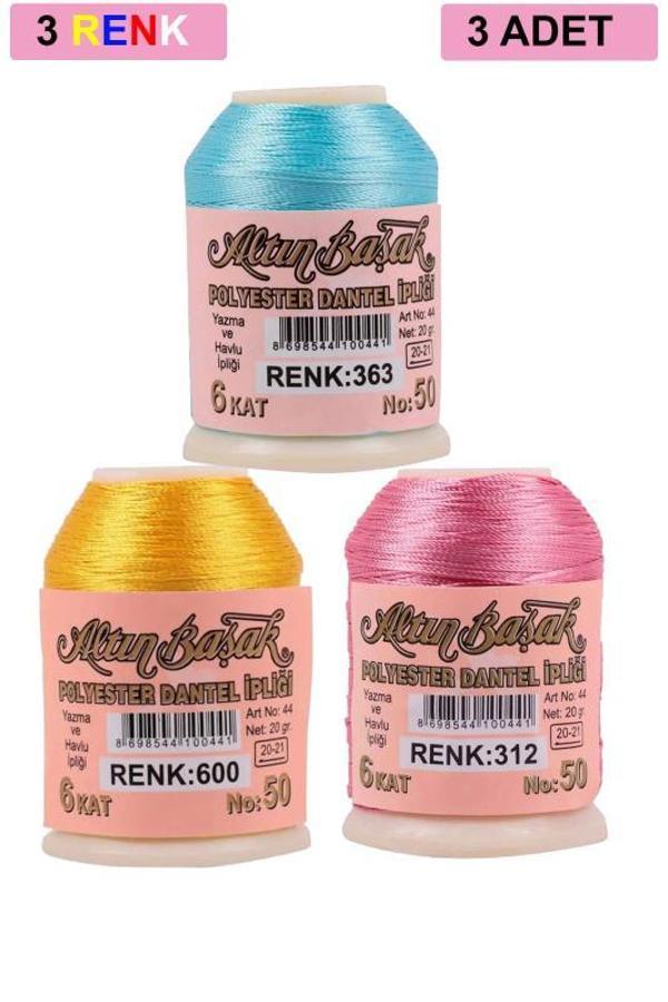 3 Adet Altınbaşak Oya ve Dantel İpi 20 gr - Royaleks - No: 600 - 312 - 363 - Image 1