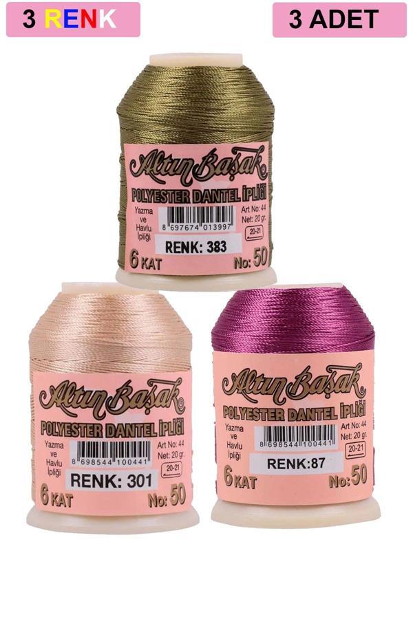 3 Adet Altınbaşak Oya ve Dantel İpi 20 gr - Royaleks - No: 301 - 087 - 383 - Image 1