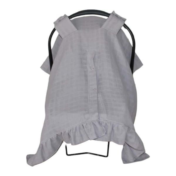 SerSev Pamuk Gri Müslin Kumaş Puset Örtüsü Çıt Çıt ve Fırfır Desenli Gri Puset Örtüsü - Image 1