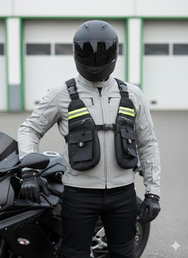 Motosiklet Ve Bisiklet Çok Cepli Yelek Tipli Göğüs Çanta Lüx Motor Çantası Yeni - Image 1