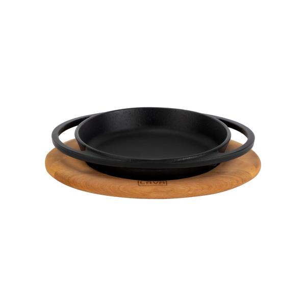 Yuvarlak Sahan Döküm Demir Yekpare Çift Kulplu Kayın Servis Ahşabı Çap(Ø)12cm. - Image 1