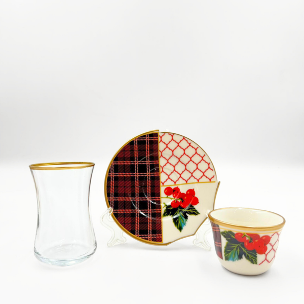 Kokina Desenli Çay Bardağı- Kahve Bardağı Seti 18 Parça - Image 1