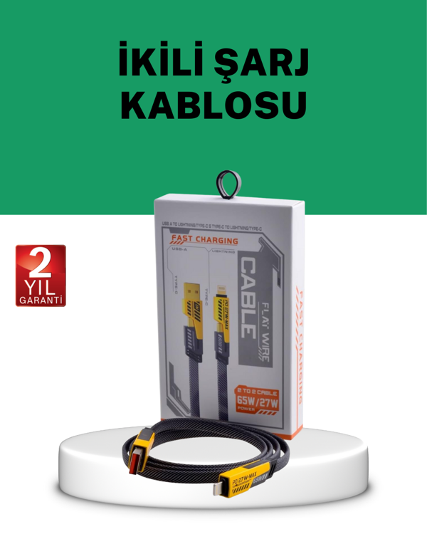 Yüksek Hızlı 65W Güç Çıkışlı Çoklu Cihaz Uyumlu Şarj Kablosu - Image 1