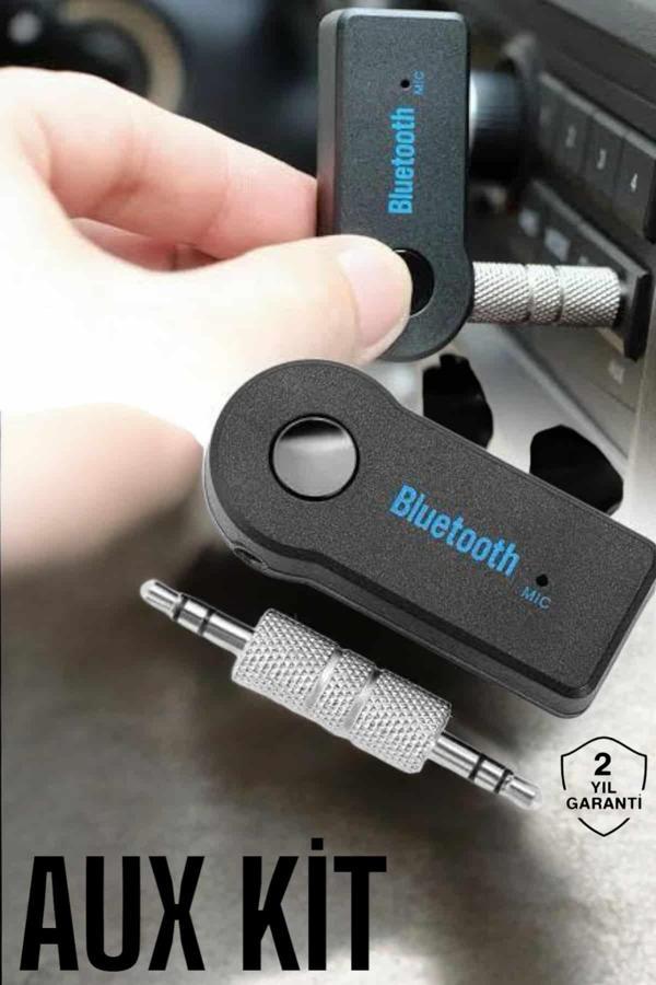 Kablosuz Bluetooth Aux Araç Kiti Siyah Hafıza Kartlı - Image 1