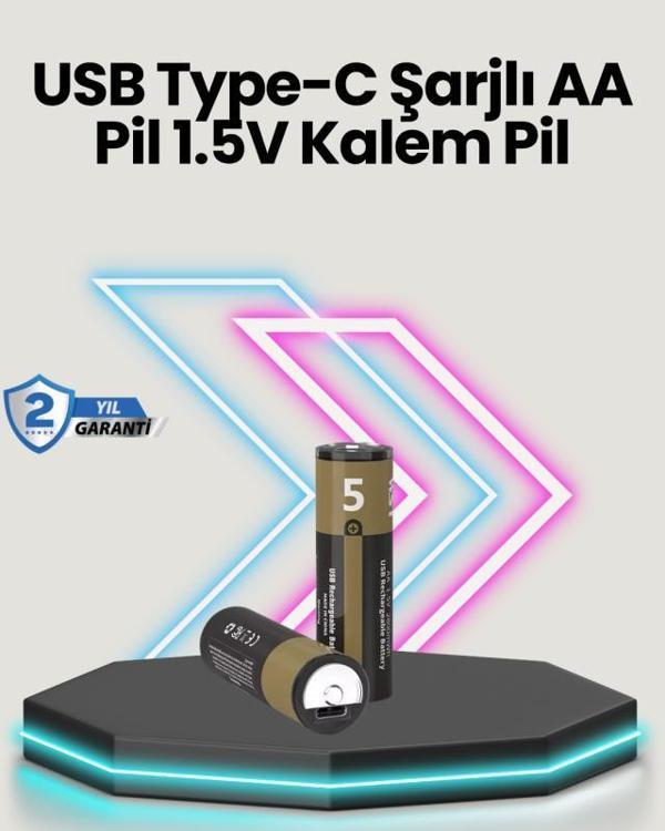 Yüksek Performanslı AA USB Şarjlı Lityum Pil | 1.5V Sabit Güç | 2’li Paket - Image 1
