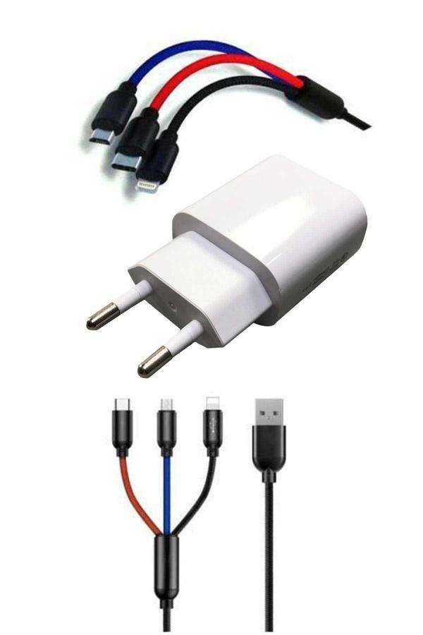 Çoklu Hızlı Şarj Kablosu ve Hızlı Şarj Soketi Type-C Mikro İphone Uyumlu 1.2 Metre 3A - Image 1