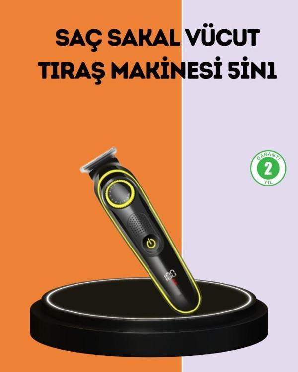 LED Ekranlı Şarjlı Saç ve Sakal Kesme Makinesi Erkek Bakım Cihazı Çok Başlıklı Set - Image 1