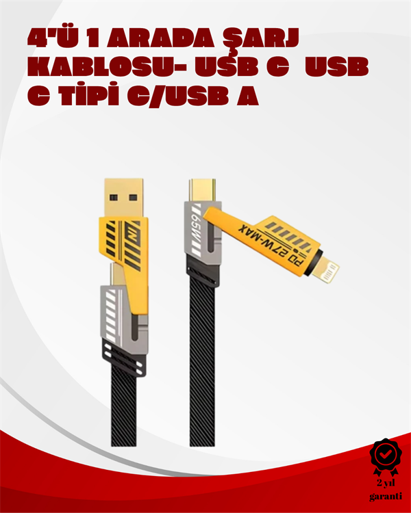 Dönüştürülebilir 4 Başlıklı Hızlı Şarj Kablosu – 1.2m, 65W, Dayanıklı ve Esnek Tasarım - Image 1