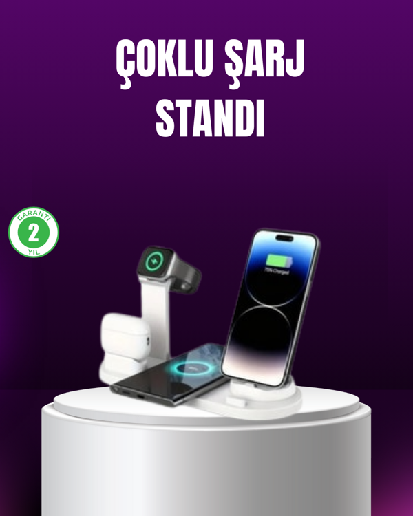 15W Hızlı Şarj Destekli 4’ü 1 Arada Kablosuz Şarj İstasyonu - Image 1