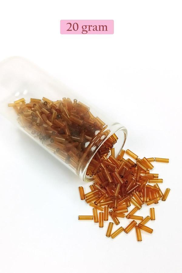 Uzun Boru Kesme Boncuk Çap 2mm Uzunluk 10 mm - 20 Gram - Şeffaf Gold - BNC254 - Image 1