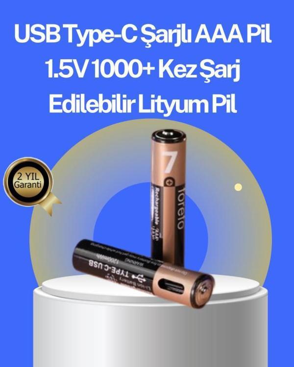 Hızlı Şarj Teknolojili USB Şarjlı AAA Pil – 40 Dakikada Tam Şarj - Image 1