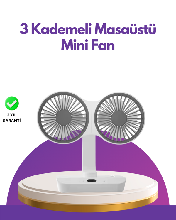 4 Kademeli Hız Ayarlı USB Şarjlı Çift Taraflı Masaüstü Vantilatör - Image 1