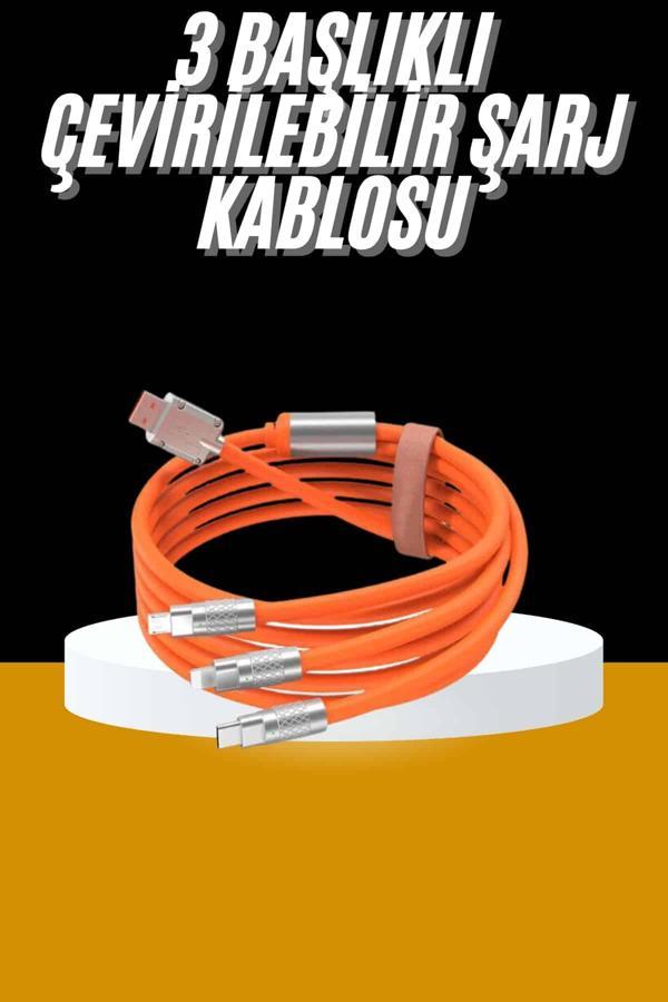 120W 3 İn 1 Uyumlu Silikon Şarj Kablosu Hızlı Şarj Kablosu - Image 1