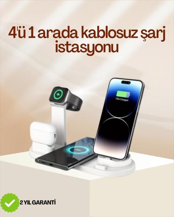 4 Cihazı Aynı Anda Şarj Edebilen Kablosuz Şarj İstasyonu – Çok Yönlü ve Pratik Tasarım - Image 1