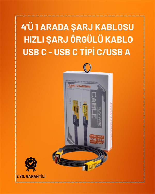 4'ü 1 Arada USB Hızlı Şarj ve Veri Kablosu – 65W Güç, Çoklu Bağlantı, 1.2m - Image 1