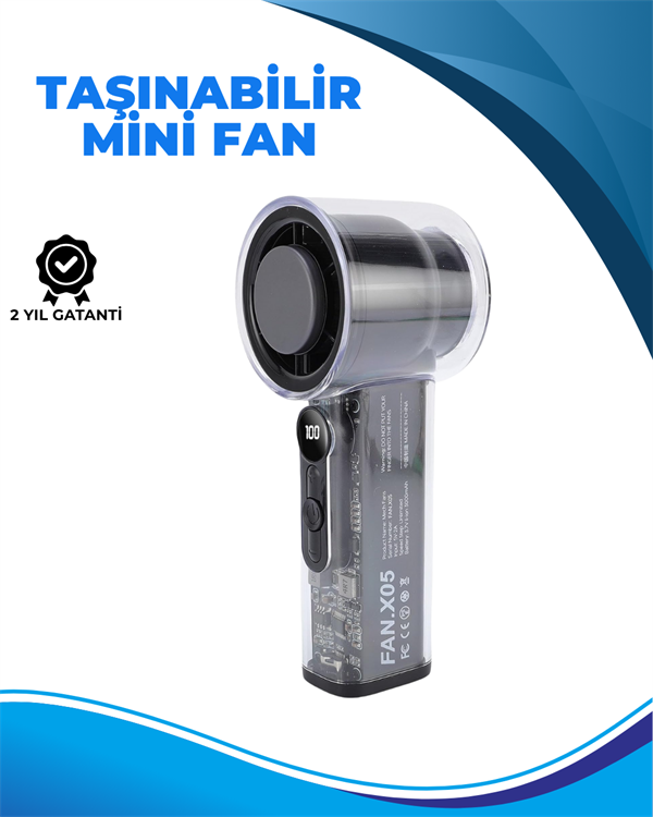 Taşınabilir El Fanı  100 Seviyeli Rüzgar Hızı Ayarı  Sessiz Çalışma - Dijital Ekranlı - Image 1
