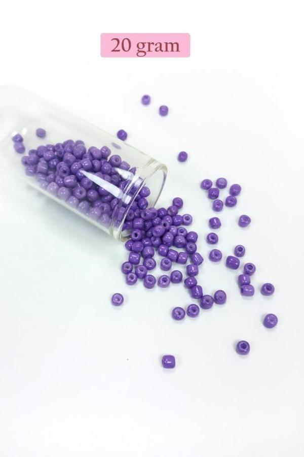 Dökme Cam Kum Boncuk Büyük Boy (6/0) 4 mm - 20 Gram - Mor - BNC80 - Image 1
