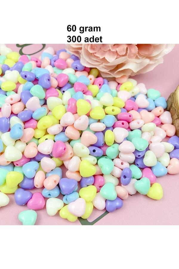 60 gr (300 adet) Şeker Rengi Akrilik Kalp Boncuklar Renkli Karışık Plastik Pastel Boncuklar Ara Boncuk Kalp Şekilli Kolye Bilezik için - Image 1