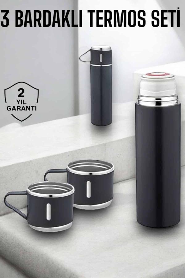 Paslanmaz Çelik 3’lü Termos Seti Vakumlu ve 8 Saat Isı Koruma - Image 1