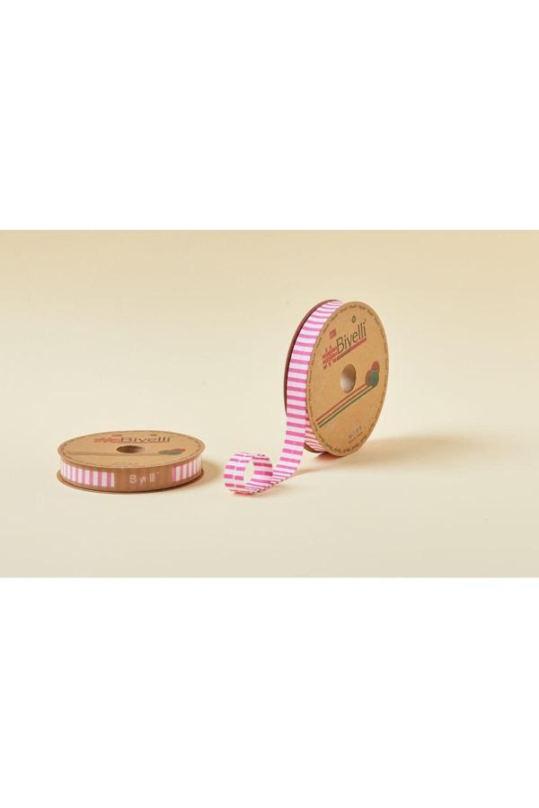 Biye Kalın Çizgili Katlı F02 Pembe 2 cm 25 Metre %65 Koton %35 Polyester - Image 1