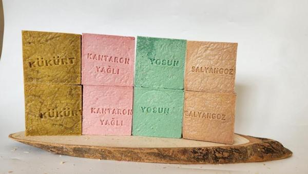 Doğal Üretim Sabunu Karışık (Kükürt-Kantaron-Yosun-Salyangoz) 8'li Set - Image 1