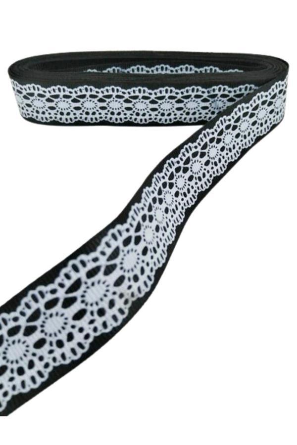 Tafta Dantel Görünümlü Kurdele Siyah 25 mm 2 Metre - Image 1