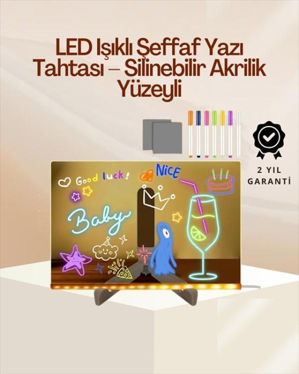 Çocuklar İçin Renkli LED Mesaj Tahtası – Neon Kalemli, Eğlenceli ve Yaratıcı Yazı Panosu - Image 1