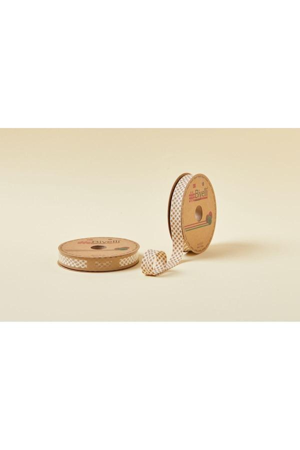 Biye Ekoseli Katlı E09 Kahverengi 2 cm 25 Metre %65 Koton %35 Polyester - Image 1