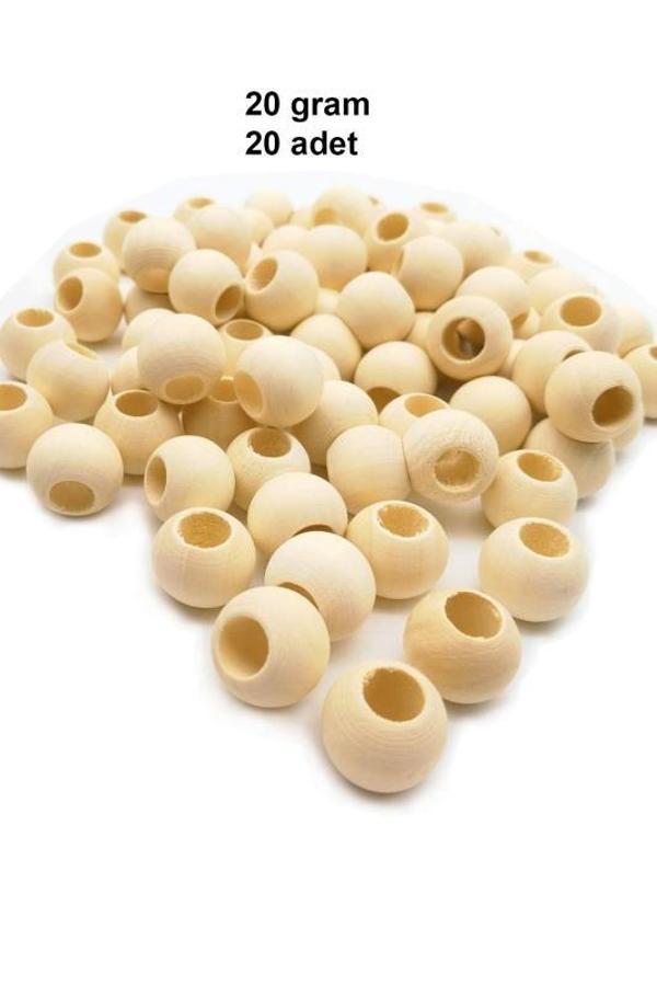 20 Gr (20 Adet) Ahşap Boncuk 15 mm çap x 10 mm Delik Doğal Yuvarlak Ahşap Makrome El İşi Çanta - Image 1