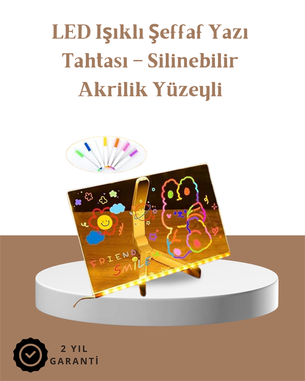 LED Aydınlatmalı Şeffaf Mesaj Tahtası – 30x20 cm, Neon Etkili Yazılar İçin Tasarlandı - Image 1