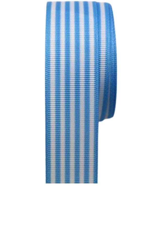Tafta Çizgi Desen Kurdele 25 mm Mavi 1 Metre - Image 1