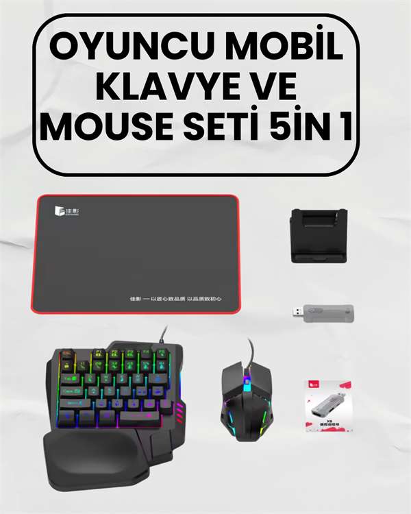 Bluetooth 5.3 Bağlantılı Mobil Oyun Dönüştürücü Set – Klavye + Mouse + Adaptör - Image 1