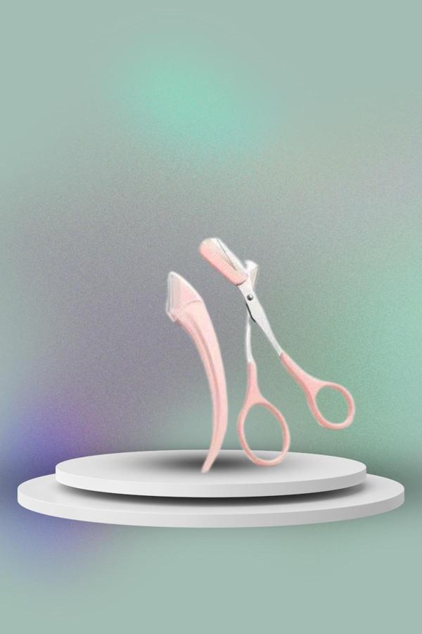 Taraklı Kaş Bıyık Makası Ve Kaş Ustura Seti Kaş Bıyık Tüy Alma Epilasyon Aleti 2'li Set - Image 1