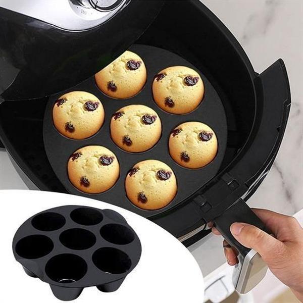 7 Gözlü Silikon Çok Amaçlı Airfryer Muffin Cupcake Kek ve Çörek Pişirme Kalıbı - Image 1