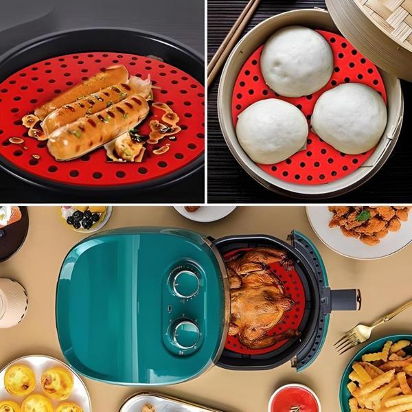 Renkli Isıya Dayanıklı Yıkanılabilir Silikon Fırın Ve Airfryer Yuvarlak Model Pişirme Matı Siyah - Image 1