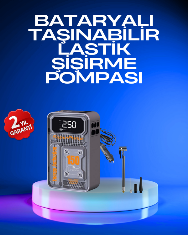6000mAh Bataryalı LED Ekranlı Akıllı Hava Kompresörü - Image 1