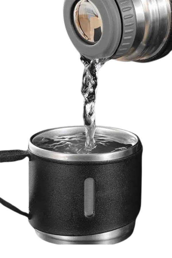 Termos Seti Paslanmaz Çelik 3 Bardaklı Vakumlu Termos Set 500 Ml 12 Saate Kadar Isı Koruma - Image 1