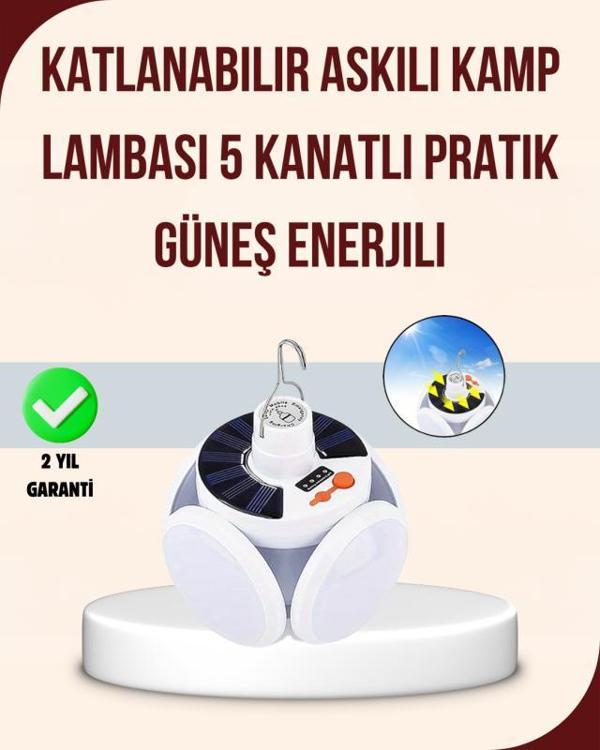 Katlanabilir Güneş Enerjili LED Kamp Lambası USB Şarjlı - Image 1