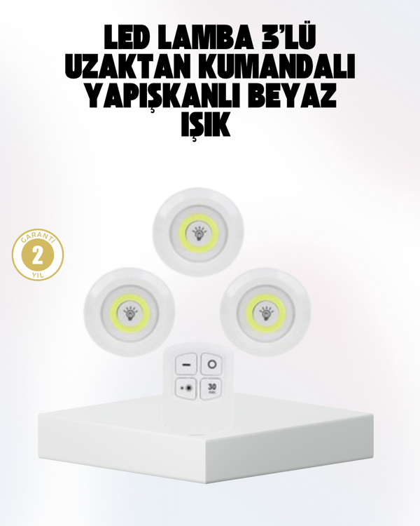 Kablosuz Gün Işığı 3’lü LED Spot Lamba Kumandalı - Image 1