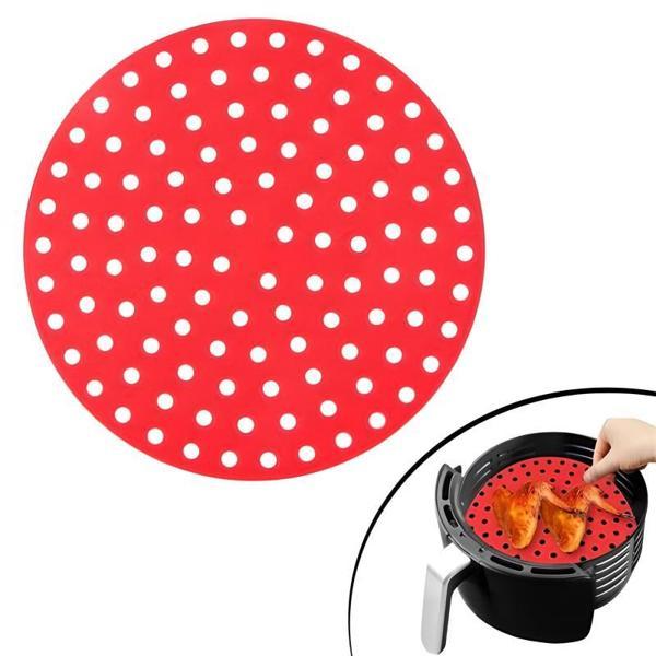 Renkli Isıya Dayanıklı Yıkanılabilir Silikon Fırın Ve Airfryer Yuvarlak Model Pişirme Matı Kırmızı - Image 1