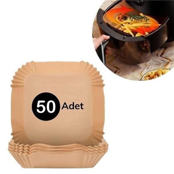 50 Adet Air Fryer Pişirme Kağıdı Tek Kullanımlık Hava Fritöz Yağ Geçirmez Yapışmaz Kare Tabak Model - Image 1