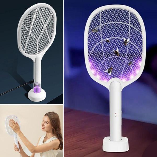 BUFFER® Şarjlı Sinek Öldürücü Masaüstü Standlı,Mor Işık Sinek Kovucu Raket 5w - Image 1